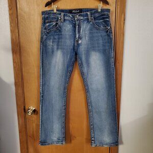 True Luck Distressed Bootcut Stretch Jeans Mens 36x32 Medium Wash